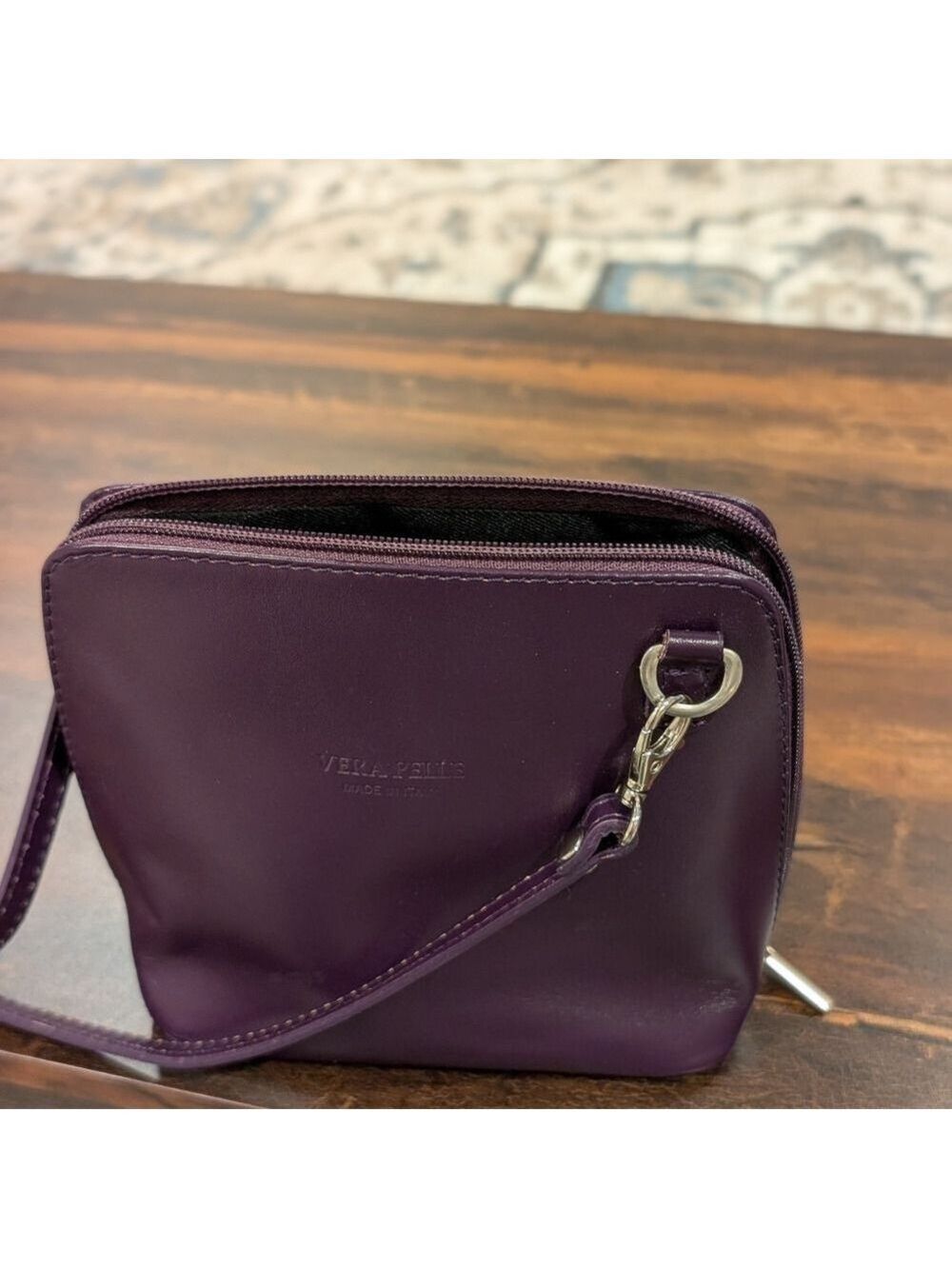 Vera Pelle Purple Crossbody Bag Genuine Leather Italy - Picture 9 of 9